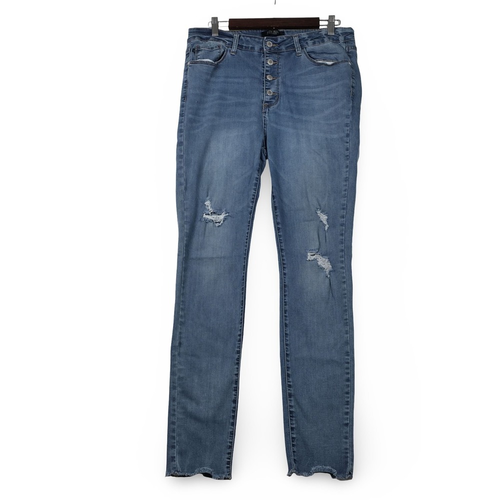 Judy Blue High Rise Button Fly Skinny Jeans Distressed Size 15/32 Blue Stretch M